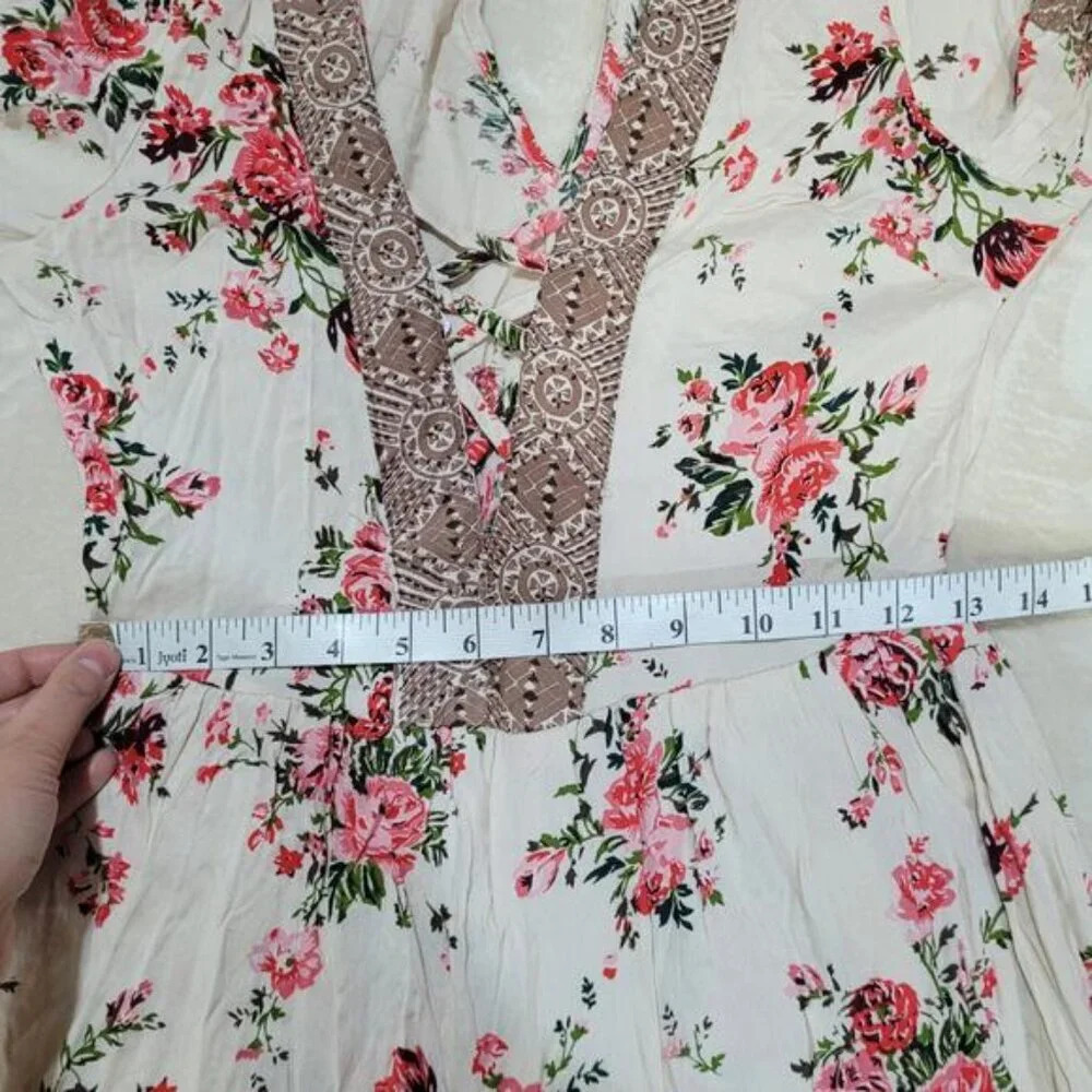 Angie Deep V-Neck Floral Cottagecore Boho Mini Dress - Size Small - Picture 8 of 9